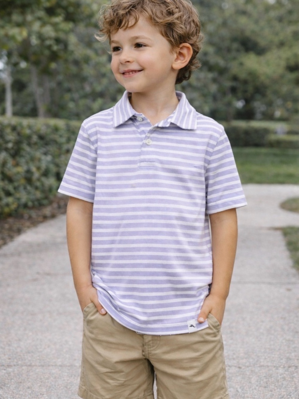 Tommy Bahama Lilac & White Striped Polo for Kids Size 5/6
